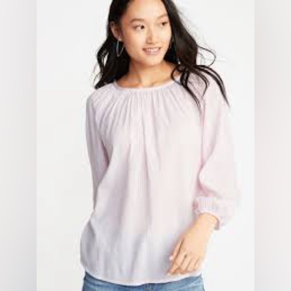 Old Navy pink and white Pin stripe balloon sleeve top size large